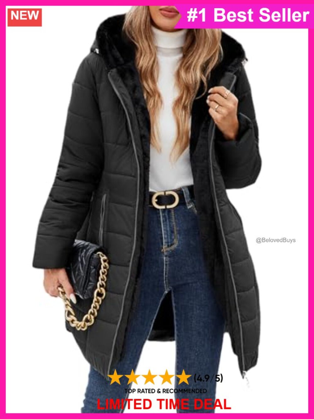 Women's Winter Puffer Coat Warm Fleece Lined Down Jacket Slim Fit Hooded